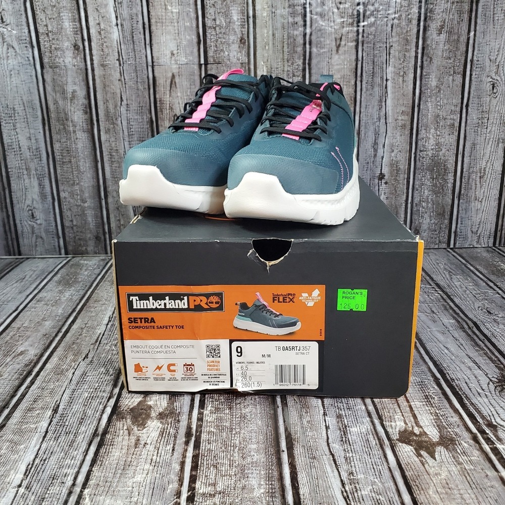 Timberland PRO Womem's Setra Composite Safety Toe Work Shoes Teal Pink Size 9
